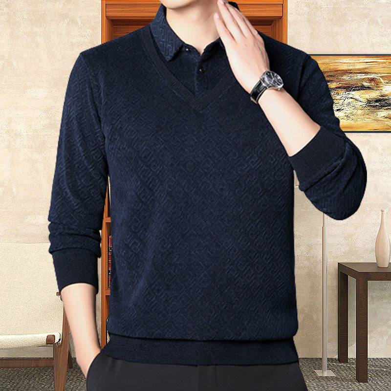 [Men’s Gift] Men's Plush Warm Fake 2-Piece Knitted Shirt