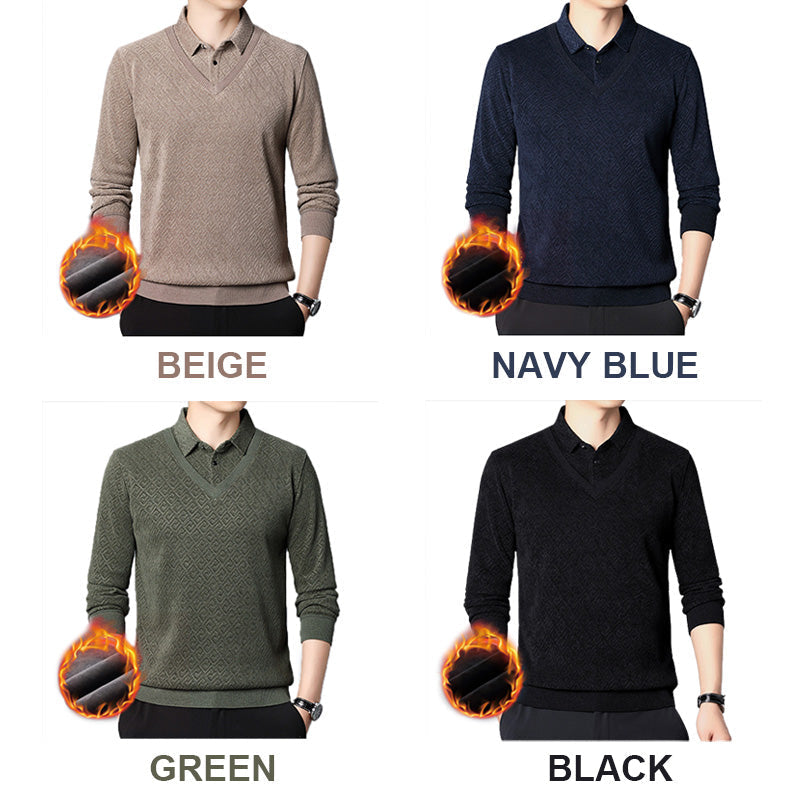 [Men’s Gift] Men's Plush Warm Fake 2-Piece Knitted Shirt