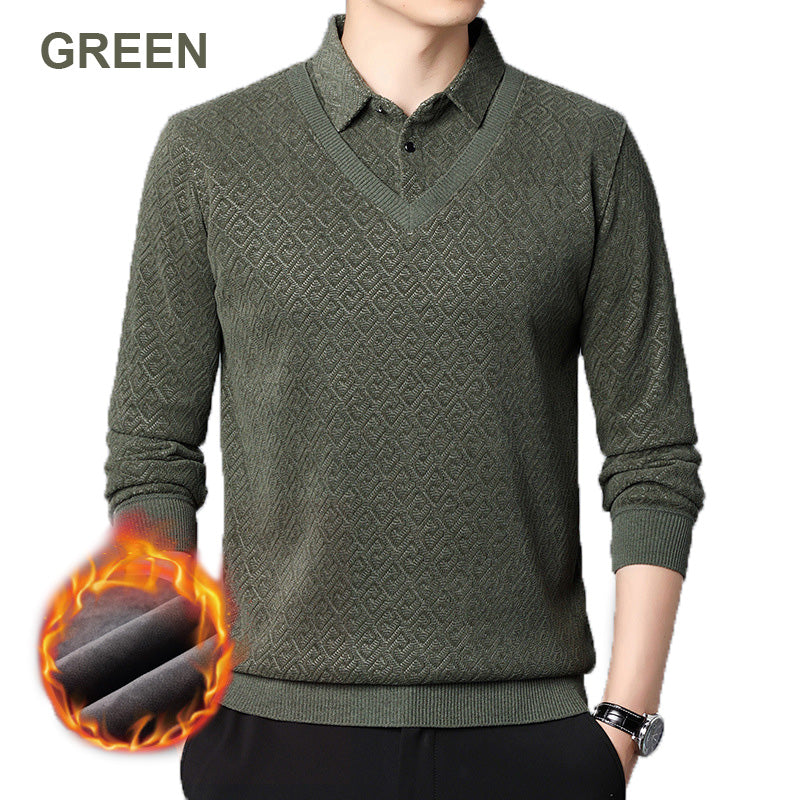 [Men’s Gift] Men's Plush Warm Fake 2-Piece Knitted Shirt