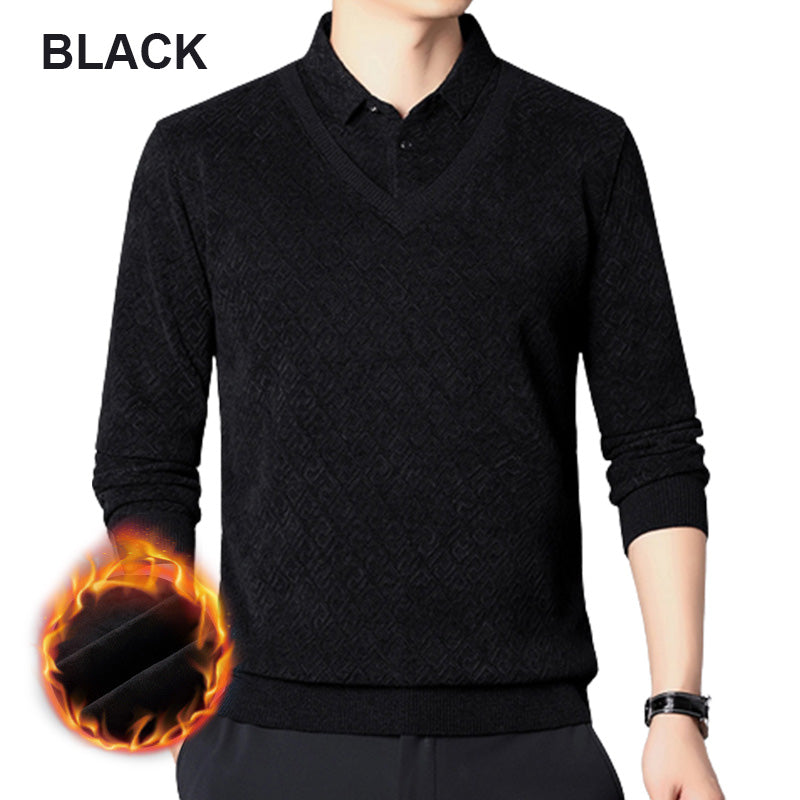 [Men’s Gift] Men's Plush Warm Fake 2-Piece Knitted Shirt