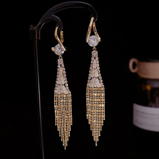 [ideal gift] Rhinestone Tassel Earrings