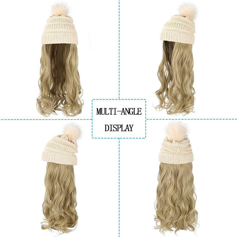 Best Gift for Her - New Warm Detachable One-Piece Big Wave Wig Knit Hat