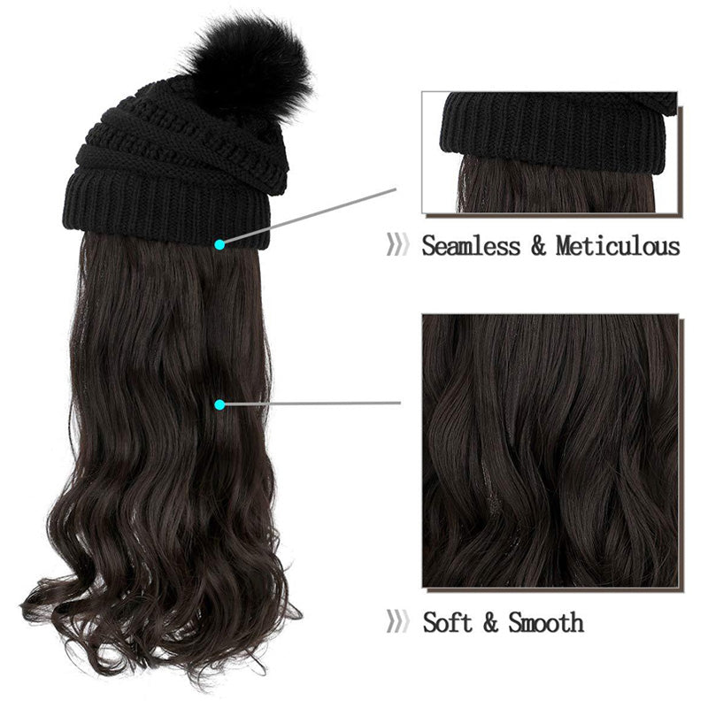 Best Gift for Her - New Warm Detachable One-Piece Big Wave Wig Knit Hat