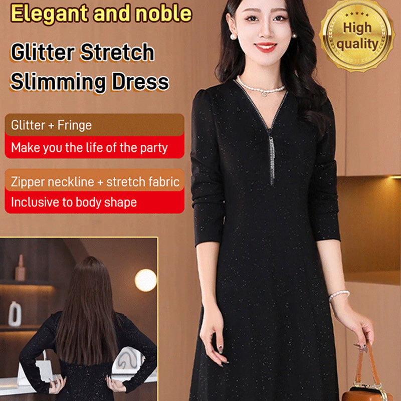 Glitter Slim Fit Half Zipper Dress