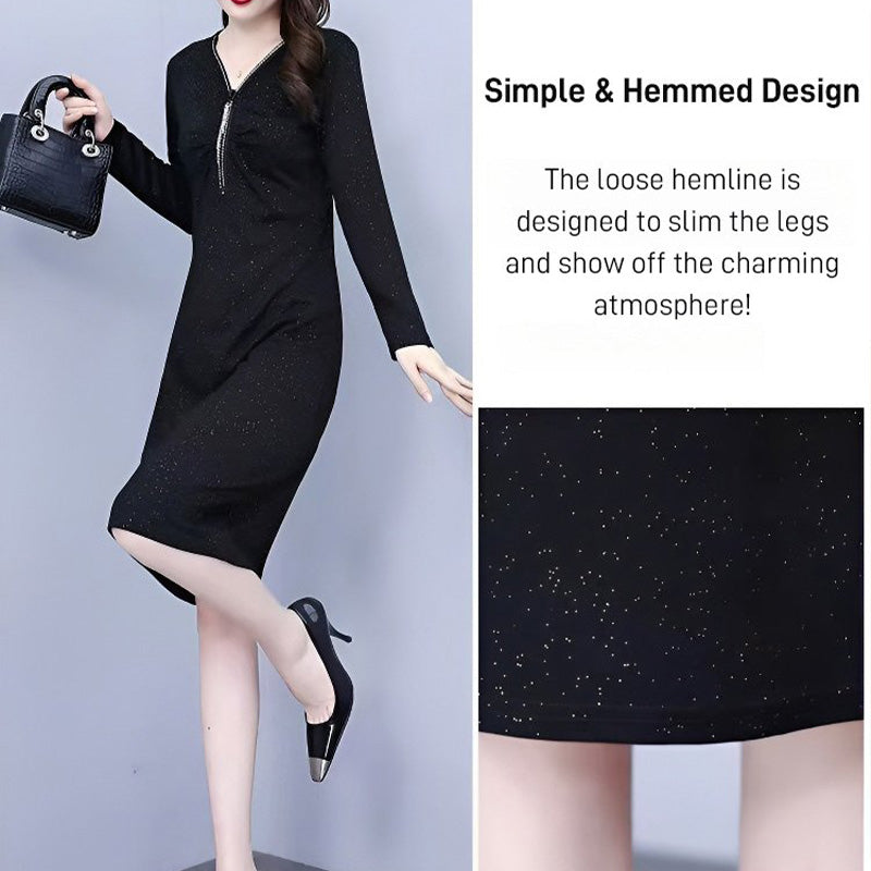 Glitter Slim Fit Half Zipper Dress