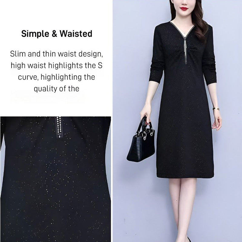 Glitter Slim Fit Half Zipper Dress