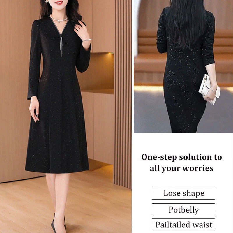 Glitter Slim Fit Half Zipper Dress