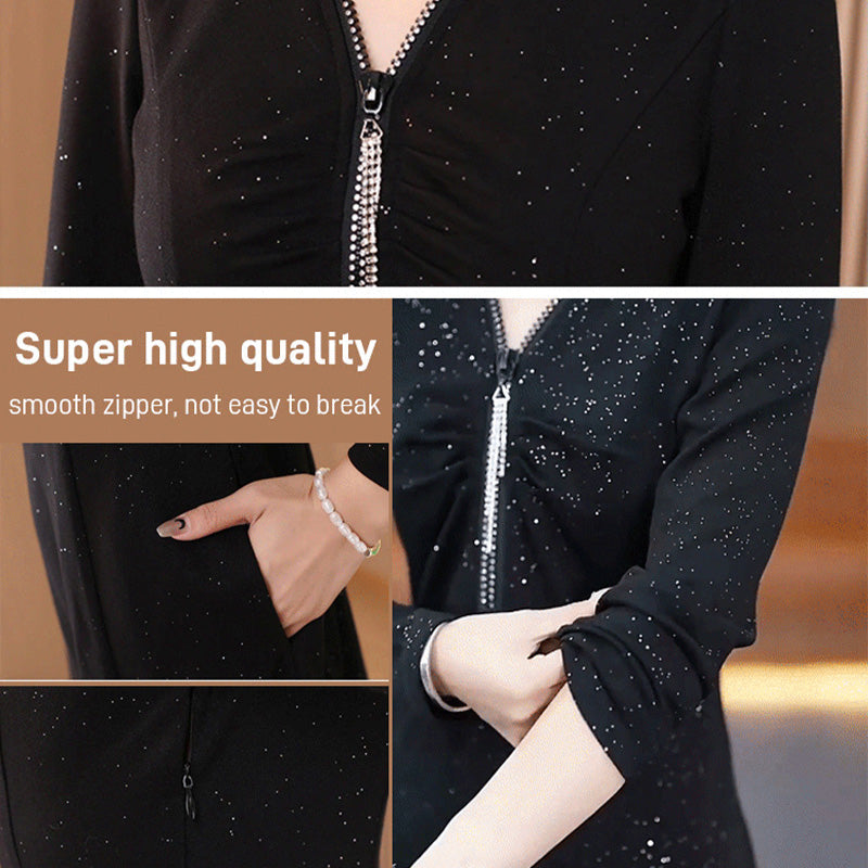 Glitter Slim Fit Half Zipper Dress