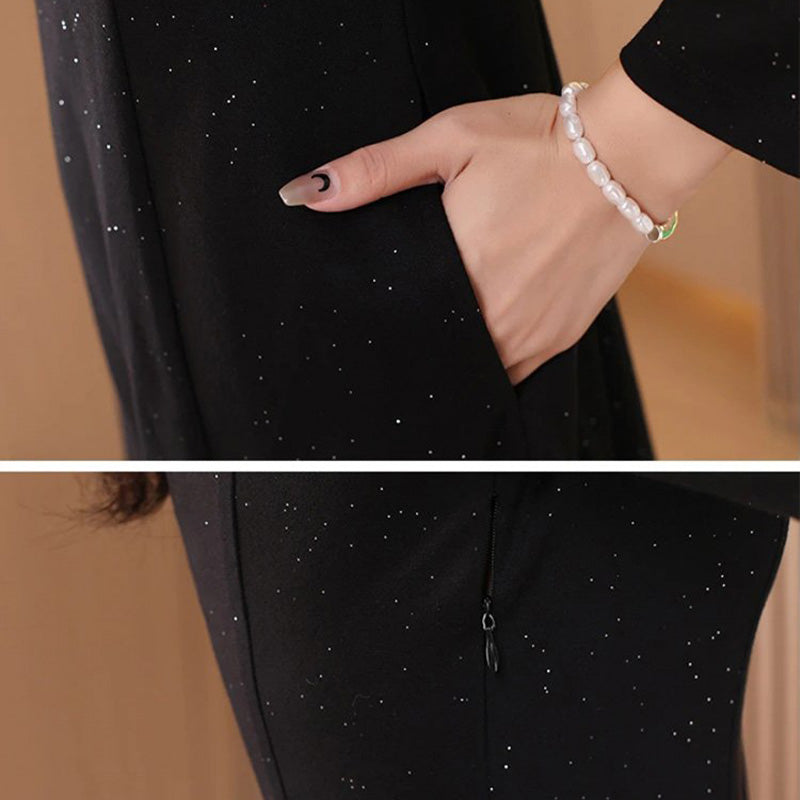 Glitter Slim Fit Half Zipper Dress