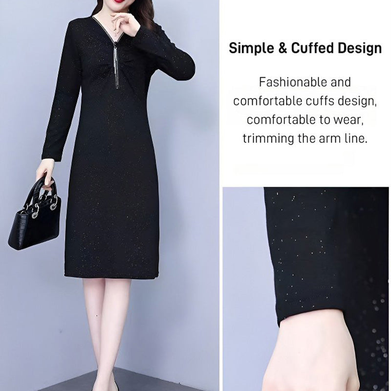 Glitter Slim Fit Half Zipper Dress