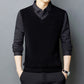 Nice Gift! Men's Faux Plush Shirt&Sweater Fake 2-piece Top