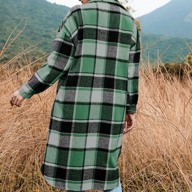 🔥HOT SALE🔥🎁[Best Gift For Her] Women's Plaid Print Long Sleeve Warm Tweed Coat