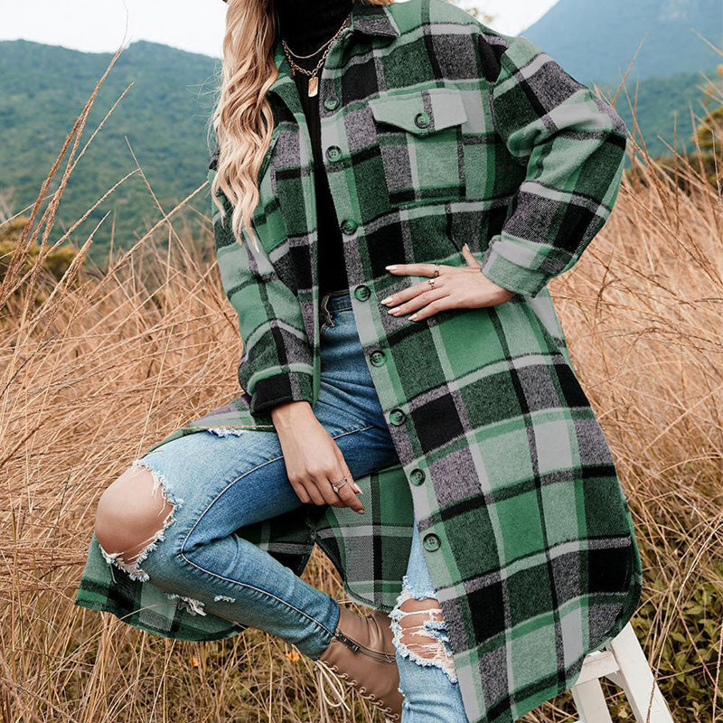 🔥HOT SALE🔥🎁[Best Gift For Her] Women's Plaid Print Long Sleeve Warm Tweed Coat