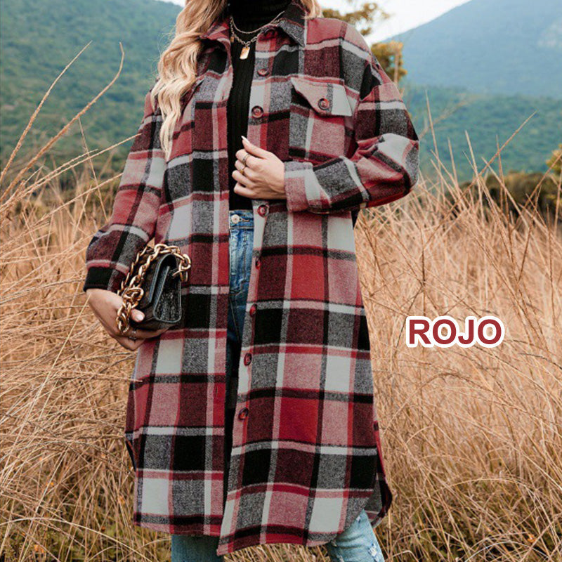 🔥HOT SALE🔥🎁[Best Gift For Her] Women's Plaid Print Long Sleeve Warm Tweed Coat