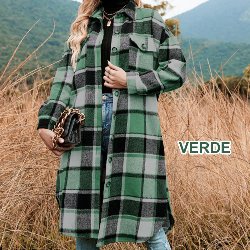 🔥HOT SALE🔥🎁[Best Gift For Her] Women's Plaid Print Long Sleeve Warm Tweed Coat