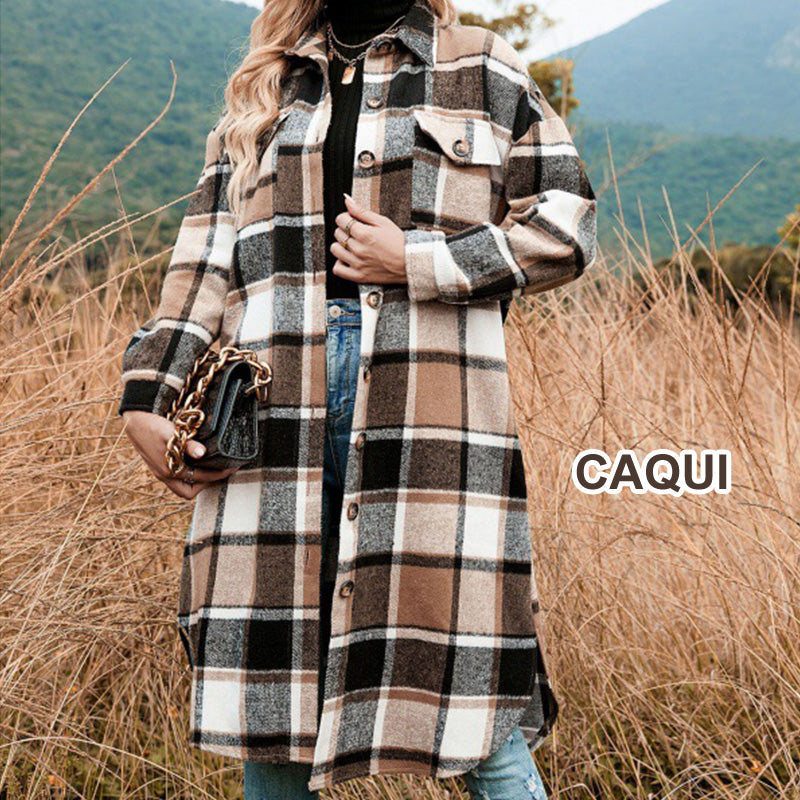 🔥HOT SALE🔥🎁[Best Gift For Her] Women's Plaid Print Long Sleeve Warm Tweed Coat