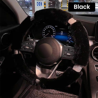 Gift Choice - Warm Plush Car Steering Wheel Cover with Rhinestone
