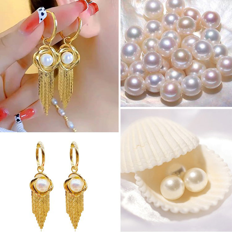 Spiral Wrapped Pearl Tassel Earrings