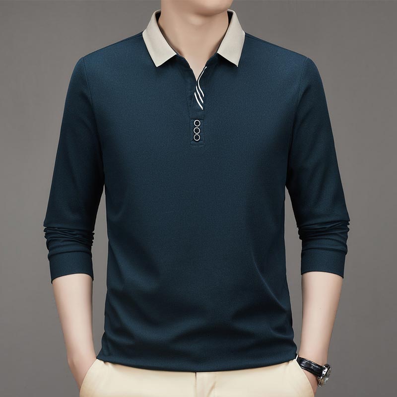 💖Men's Business Casual Solid Color Lapel Base T-shirt