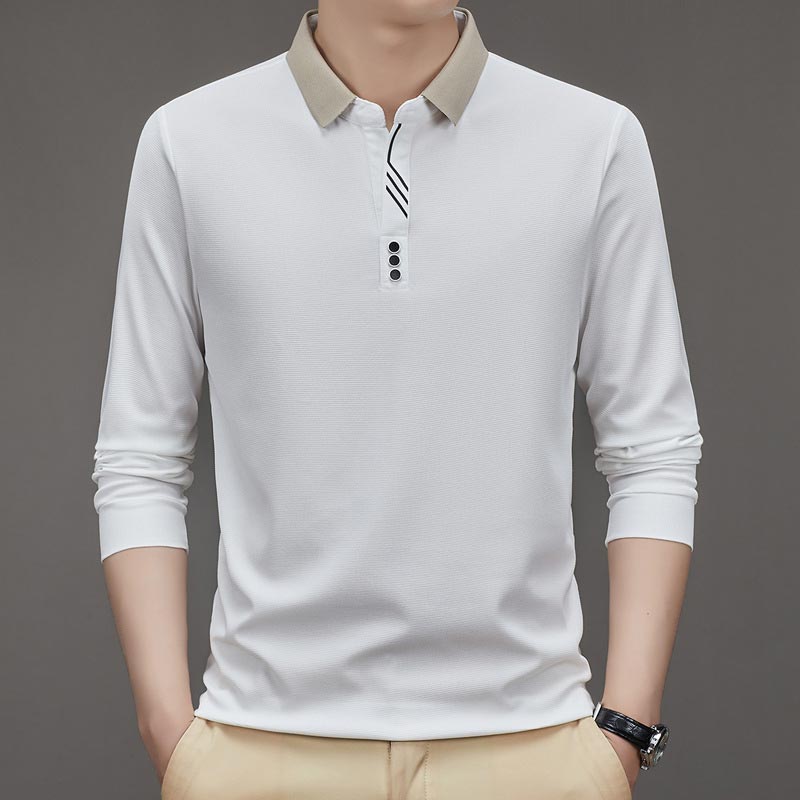 💖Men's Business Casual Solid Color Lapel Base T-shirt