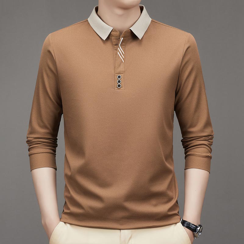 💖Men's Business Casual Solid Color Lapel Base T-shirt