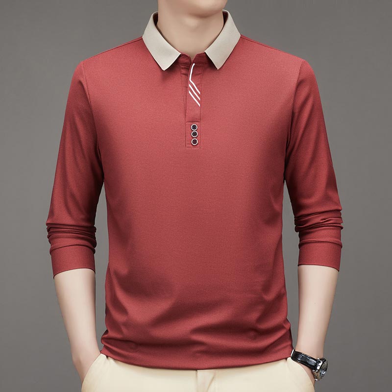 💖Men's Business Casual Solid Color Lapel Base T-shirt