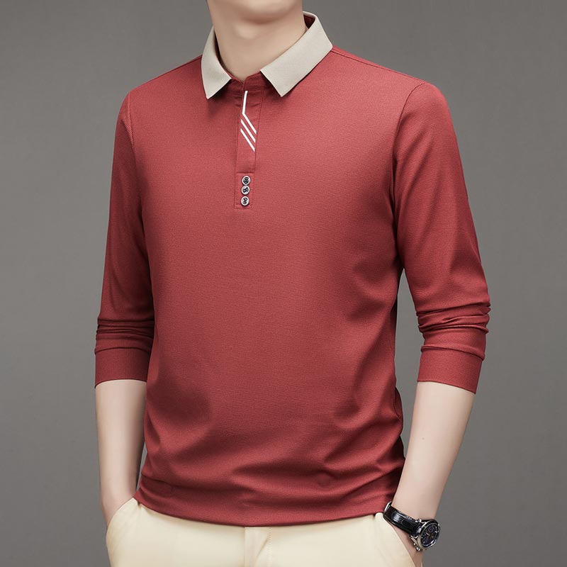 💖Men's Business Casual Solid Color Lapel Base T-shirt