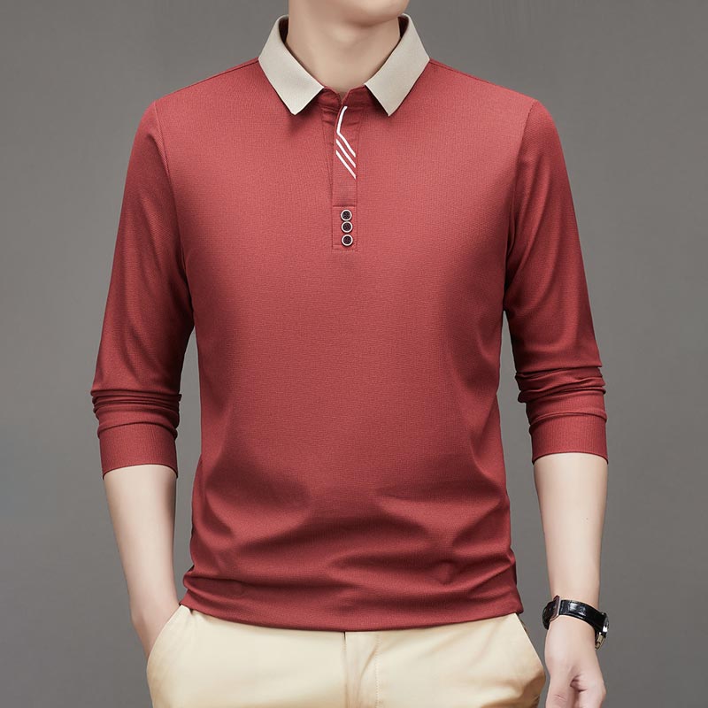 💖Men's Business Casual Solid Color Lapel Base T-shirt