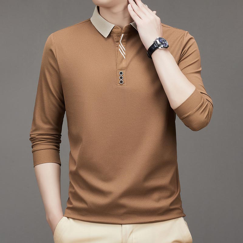 💖Men's Business Casual Solid Color Lapel Base T-shirt