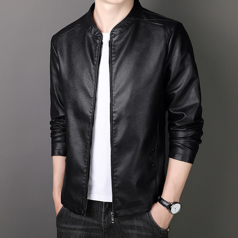 Men's Stand Collar Faux Leather Jacket