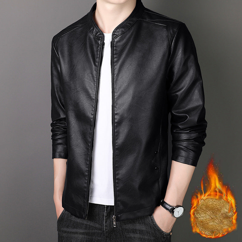 Men's Stand Collar Faux Leather Jacket