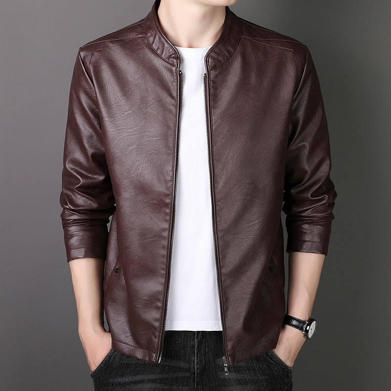 Men's Stand Collar Faux Leather Jacket