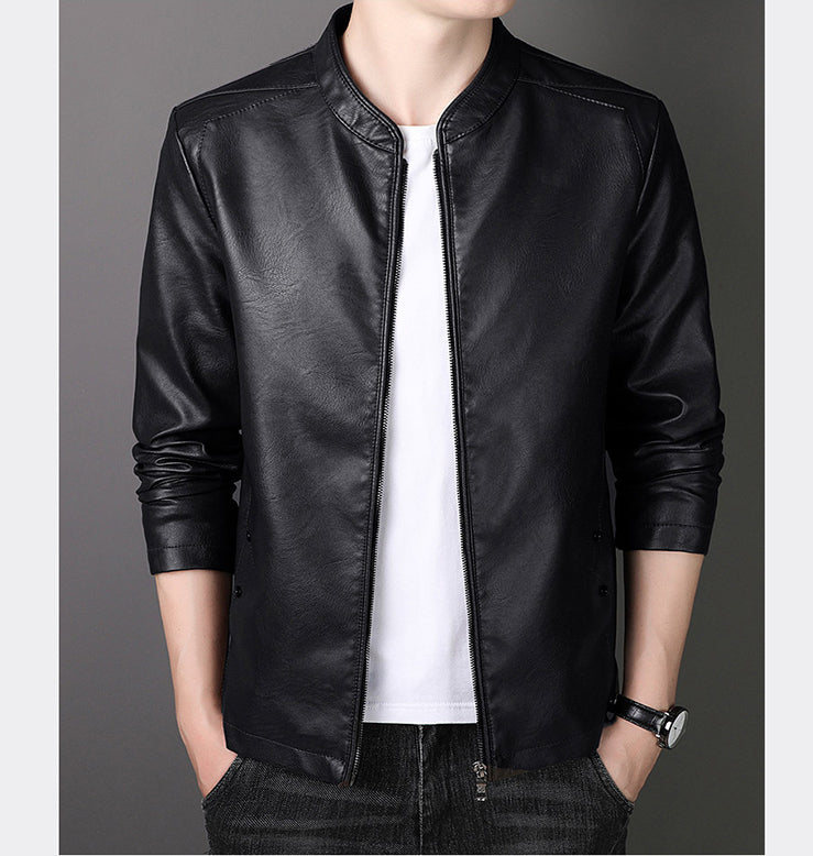 Men's Stand Collar Faux Leather Jacket