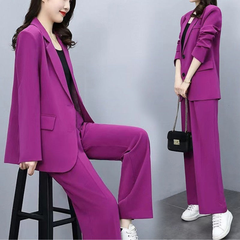 Women's Blazer Jacket and Wide Leg Pants Business Casual Suit Sets