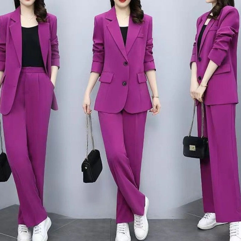 Women's Blazer Jacket and Wide Leg Pants Business Casual Suit Sets