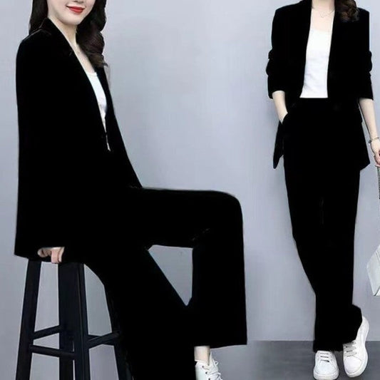 Women's Blazer Jacket and Wide Leg Pants Business Casual Suit Sets