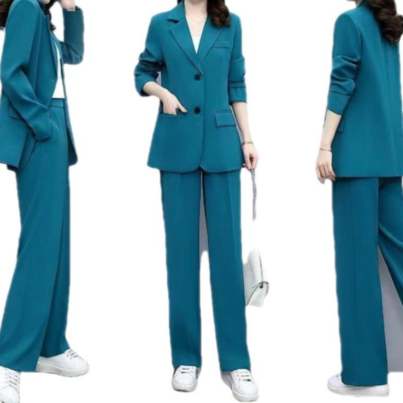 Women's Blazer Jacket and Wide Leg Pants Business Casual Suit Sets