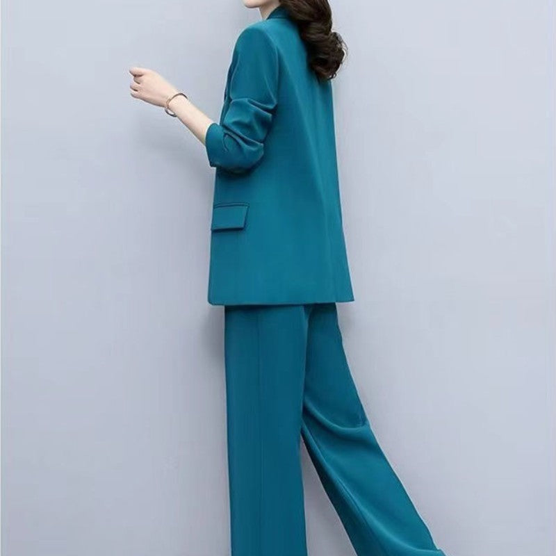 Women's Blazer Jacket and Wide Leg Pants Business Casual Suit Sets