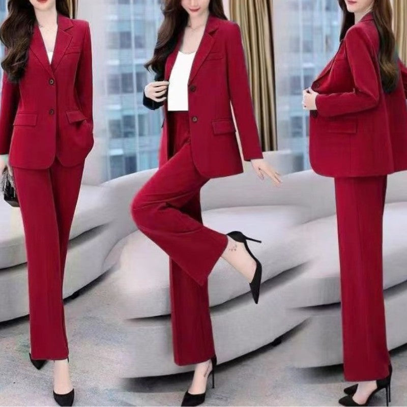 Women's Blazer Jacket and Wide Leg Pants Business Casual Suit Sets