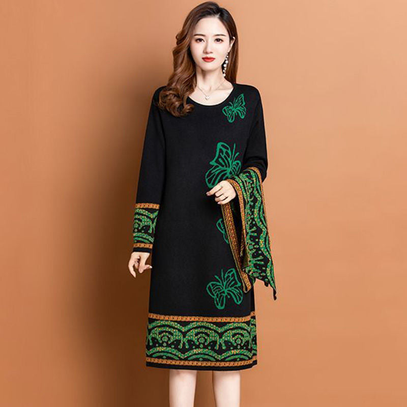 Women’s Knitted Long Dress with Scarf