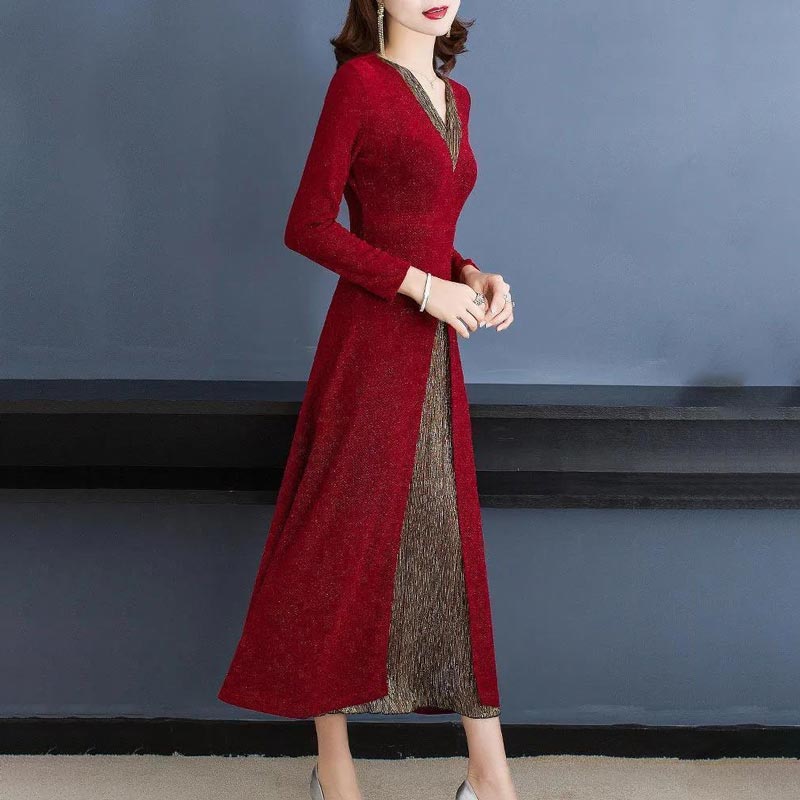 Lady’s Temperament Fake 2-piece Long-sleeve Dress（50% OFF）