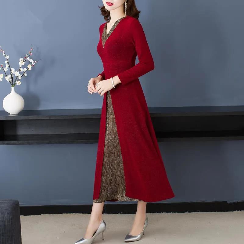 Lady’s Temperament Fake 2-piece Long-sleeve Dress（50% OFF）