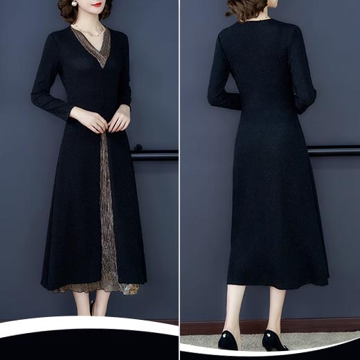 Lady’s Temperament Fake 2-piece Long-sleeve Dress（50% OFF）