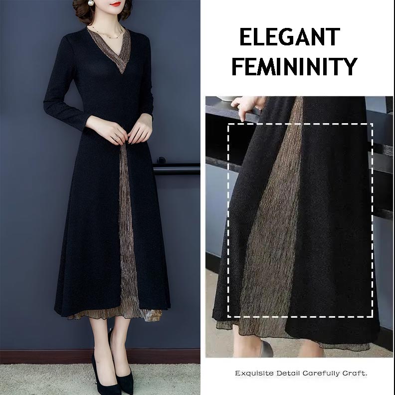 Lady’s Temperament Fake 2-piece Long-sleeve Dress（50% OFF）