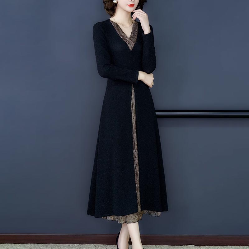 Lady’s Temperament Fake 2-piece Long-sleeve Dress（50% OFF）