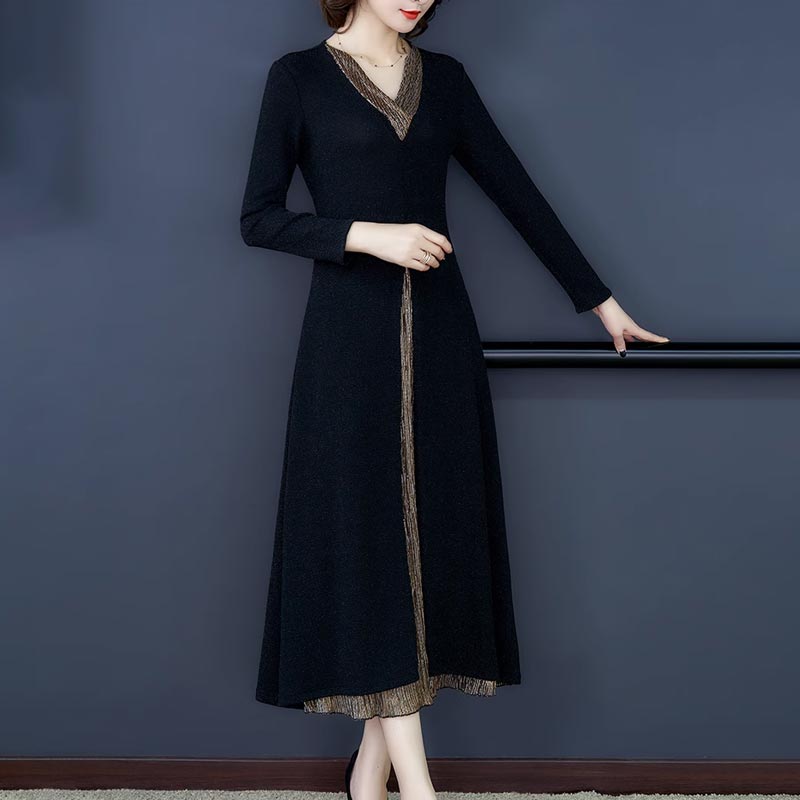 Lady’s Temperament Fake 2-piece Long-sleeve Dress（50% OFF）