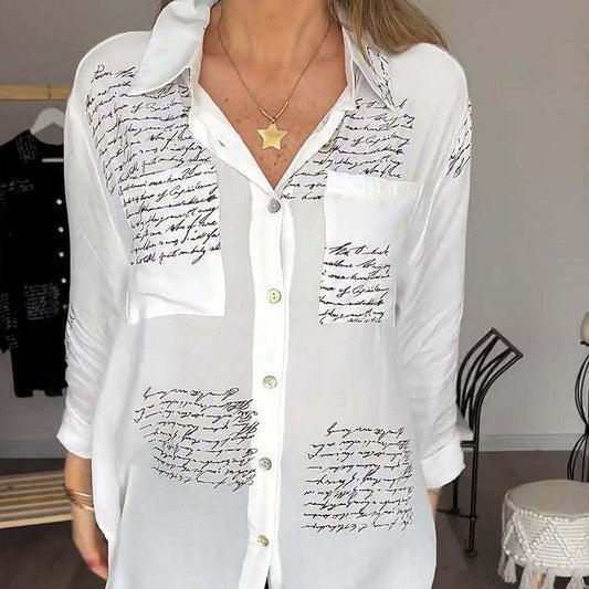 Women's Long Sleeve Print Fashion Lapel Shirt