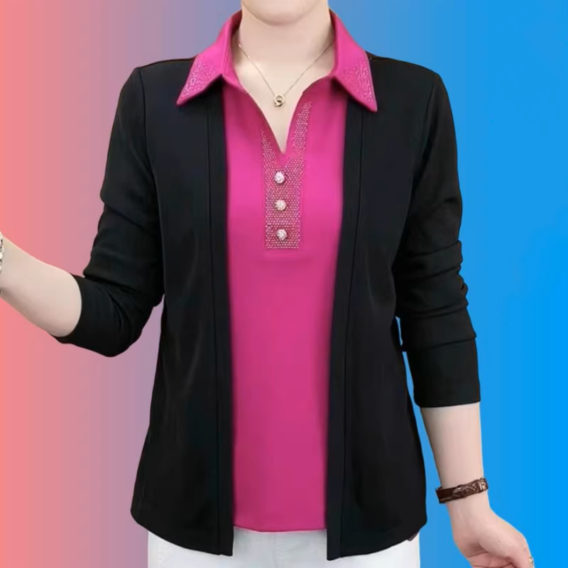 🎉New Product Launch💐– Women's 2-in-1 Shiny Lapel Top（51% OFF🔥）