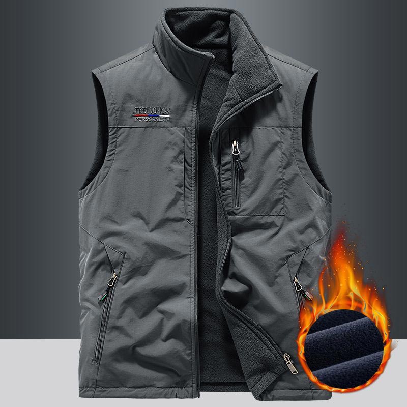 Men's Stand Collar Plush-lined Reversible Vest