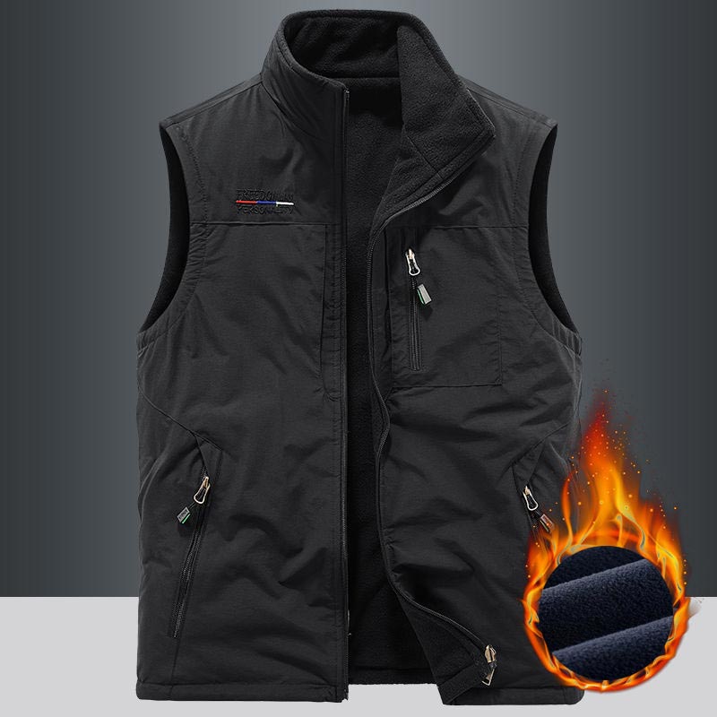 Men's Stand Collar Plush-lined Reversible Vest